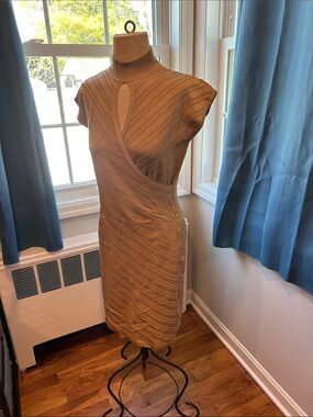 Cache Cut Out High Neck Tan Knit Dress